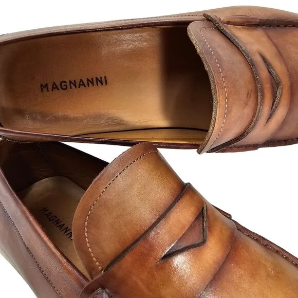 Magnanni Patina Brown Leather Penny Loafers Men's 7.5M Dress Casual Shoes Laguna