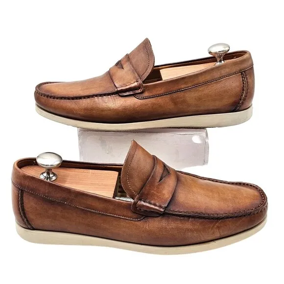 Magnanni Patina Brown Leather Penny Loafers Men's 7.5M Dress Casual Shoes Laguna