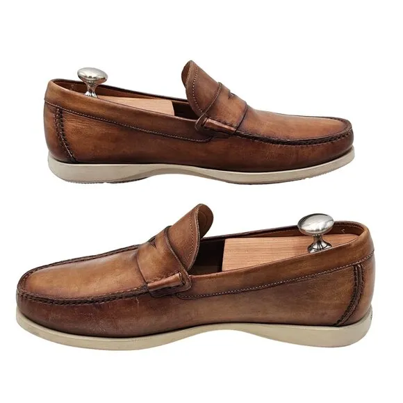 Magnanni Patina Brown Leather Penny Loafers Men's 7.5M Dress Casual Shoes Laguna