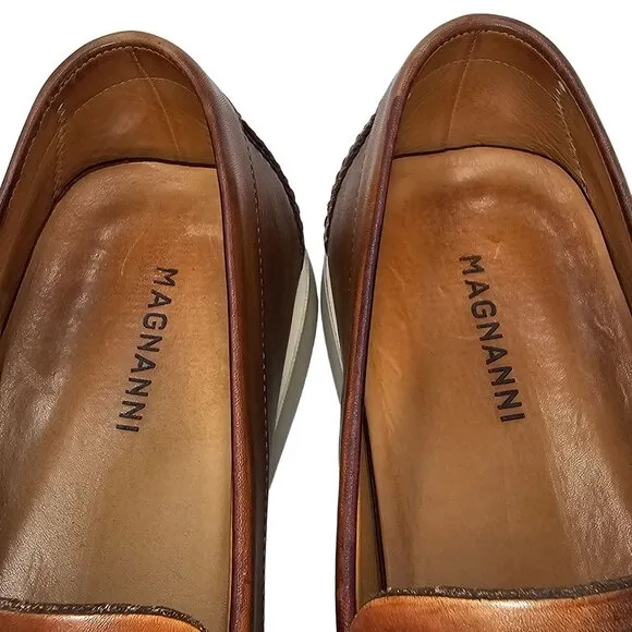Magnanni Patina Brown Leather Penny Loafers Men's 7.5M Dress Casual Shoes Laguna