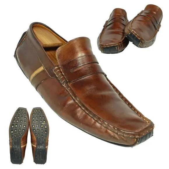 Magnanni Spain Men's 11 Brown Leather Venetian Moc Driving Loafers Dress Casual