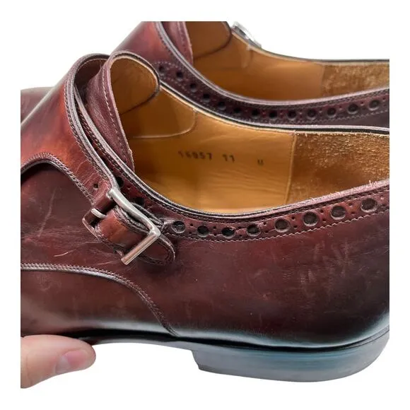 Magnanni wing tip brown leather almond toe loafers men's size 11