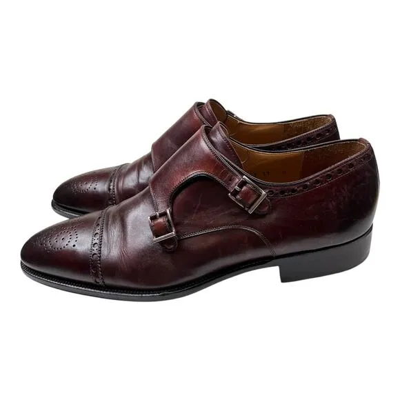 Magnanni wing tip brown leather almond toe loafers men's size 11