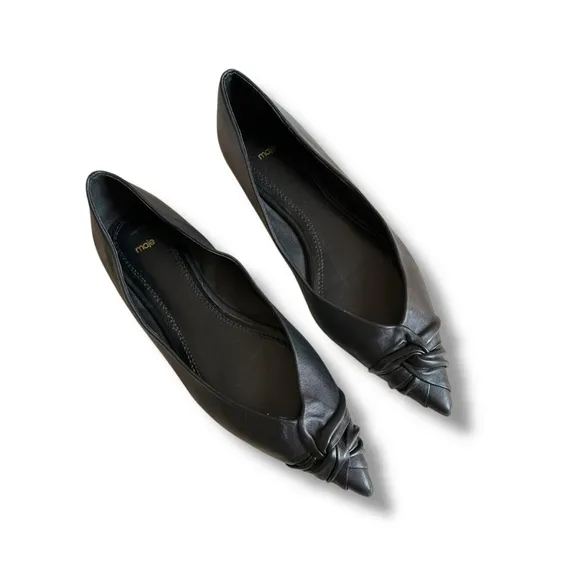 Maje Ballerina Black Leather Pointy Toe Flats Size 40 US 9.5