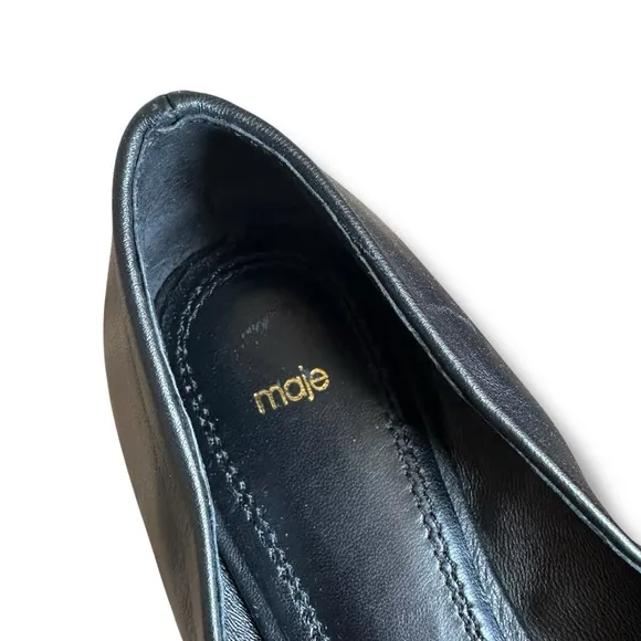 Maje Ballerina Black Leather Pointy Toe Flats Size 40 US 9.5