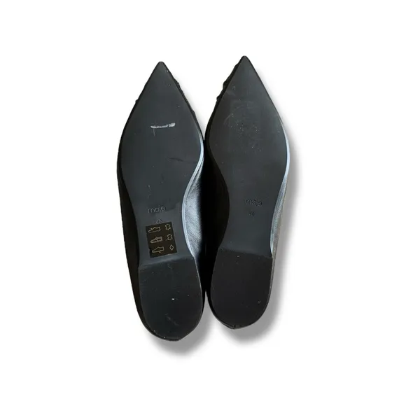 Maje Ballerina Black Leather Pointy Toe Flats Size 40 US 9.5