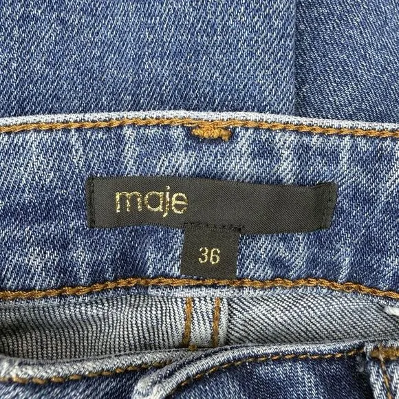 Maje Jeans EU 36 (27.5) Asymmetrical Distressed Fringe Hem Mid-Rise Cropped $365
