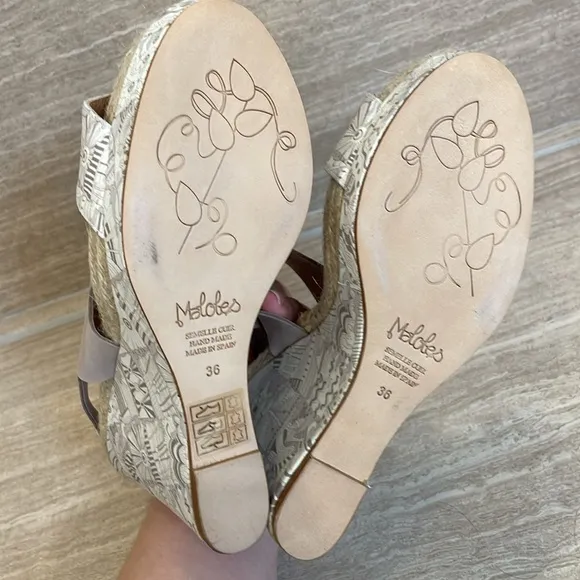 MALOLES Women’s Size 5.5/36 Wedge Espadrilles Beige Taupe Made in Spain