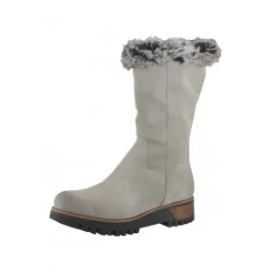 Manas Women's Grey Black Tipped Fur Lined Suede Mid Calf Suede Boots US 6 EU 36