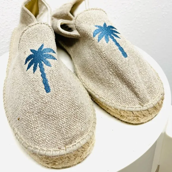 Manebi Mens Organic Hemp Embroidered Palm Tree Espadrilles Shoes