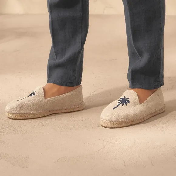 Manebi Mens Organic Hemp Embroidered Palm Tree Espadrilles Shoes