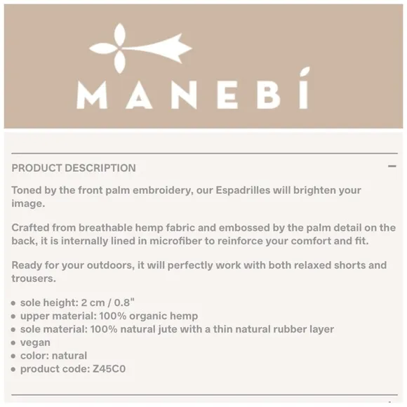 Manebi Mens Organic Hemp Embroidered Palm Tree Espadrilles Shoes