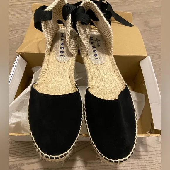 Manebi - Valenciana Hamptons Espadrilles Black Suede - Size 8 NET-A-PORTER NWT