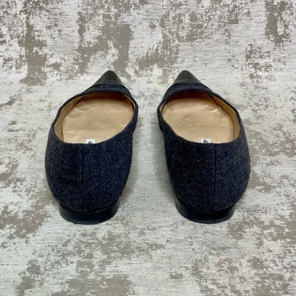 Manolo Blahnik Felt Wool Pointed Cap Toe Flats in Grey/Black