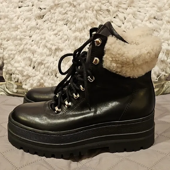 Marc Fisher Black Lace Up Boots with Chunky Sole