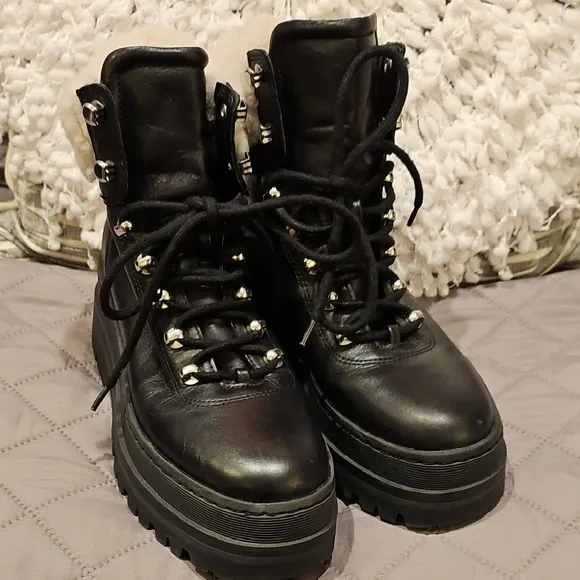 Marc Fisher Black Lace Up Boots with Chunky Sole