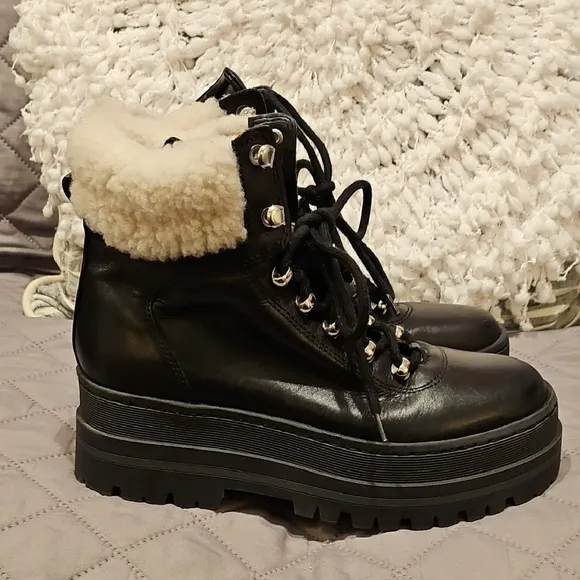Marc Fisher Black Lace Up Boots with Chunky Sole