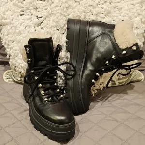 Marc Fisher Black Lace Up Boots with Chunky Sole