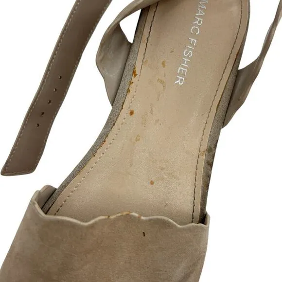 Marc Fisher Faitful Tan Suede Platform Scalloped Wedge Sandals