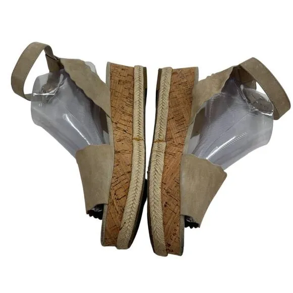 Marc Fisher Faitful Tan Suede Platform Scalloped Wedge Sandals