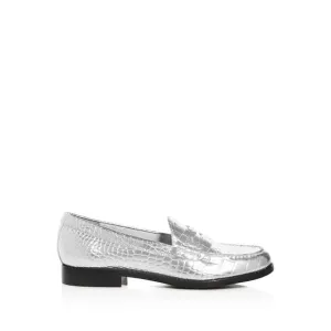 MARC FISHER Womens Silver Croc Halli Round Toe Slip On Leather Loafers 7.5 M