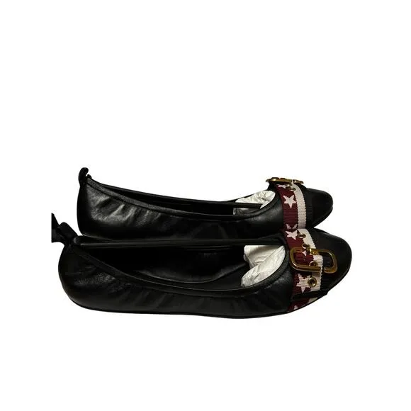 Marc Jacobs Dolly Leather Buckled Ballerina Flats Size 8.5 Black Stars Comfort