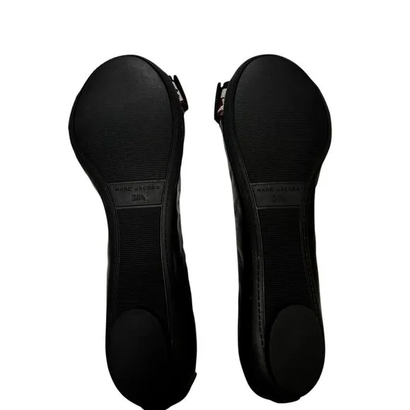 Marc Jacobs Dolly Leather Buckled Ballerina Flats Size 8.5 Black Stars Comfort