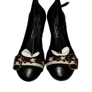 Marc Jacobs Dolly Leather Buckled Ballerina Flats Size 8.5 Black Stars Comfort