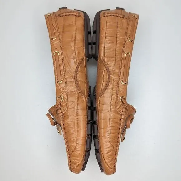 Marc Joseph Cypress Hill tan brown leather croc print driving loafers size 6