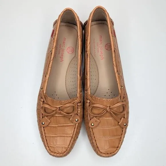 Marc Joseph Cypress Hill tan brown leather croc print driving loafers size 6