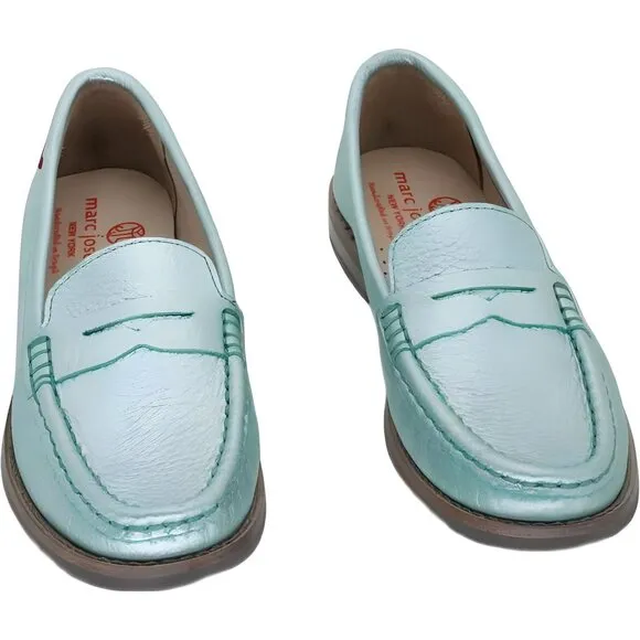 Marc Joseph New York Unisex Kids Leather Loafer, Turquoise Grainy Glimmer, 13.5