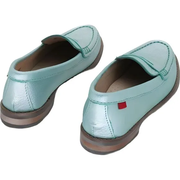 Marc Joseph New York Unisex Kids Leather Loafer, Turquoise Grainy Glimmer, 13.5
