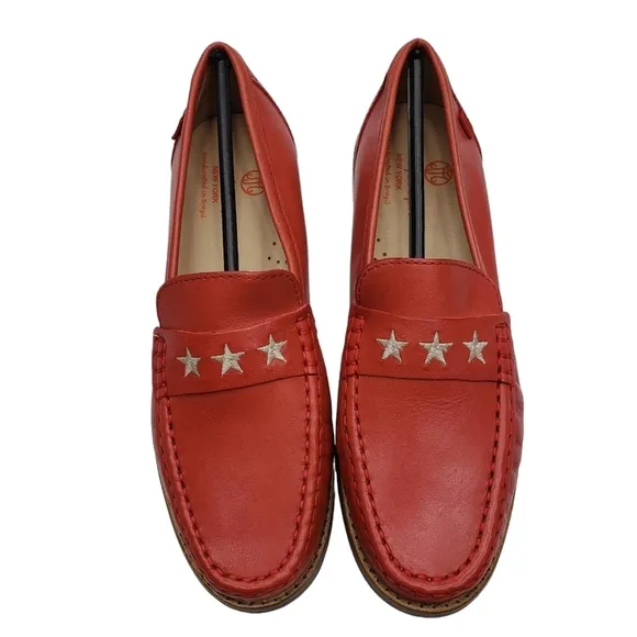Marc Joseph | NIB Madison Coral Napa Silver Star Preppy Leather Loafers Girl 3.5