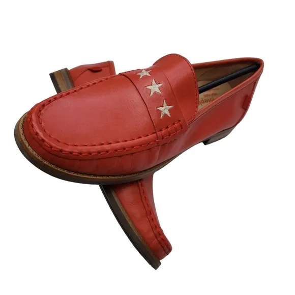 Marc Joseph | NIB Madison Coral Napa Silver Star Preppy Leather Loafers Girl 3.5