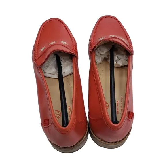 Marc Joseph | NIB Madison Coral Napa Silver Star Preppy Leather Loafers Girl 3.5
