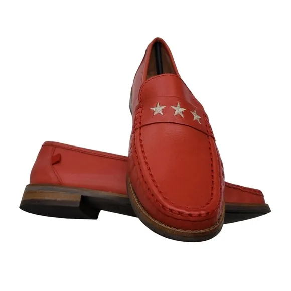 Marc Joseph | NIB Madison Coral Napa Silver Star Preppy Leather Loafers Girl 3.5