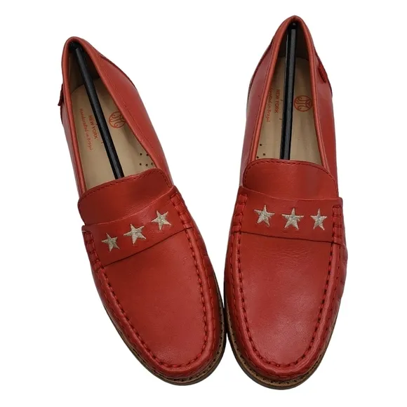 Marc Joseph | NIB Madison Coral Napa Silver Star Preppy Leather Loafers Girl 3.5