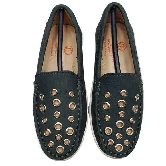 Marc Joseph | NIB Mott St Emerald Green Nobuck Silver Grommet Loafers Girl's 11