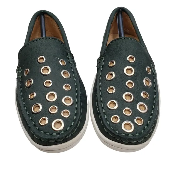 Marc Joseph | NIB Mott St Emerald Green Nobuck Silver Grommet Loafers Girl's 11