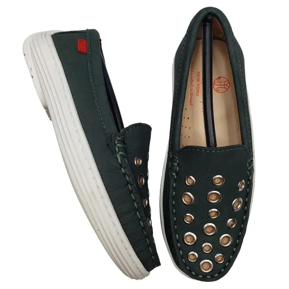 Marc Joseph | NIB Mott St Emerald Green Nobuck Silver Grommet Loafers Girl's 11