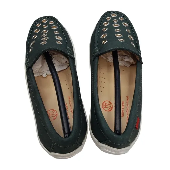 Marc Joseph | NIB Mott St Emerald Green Nobuck Silver Grommet Loafers Girl's 11