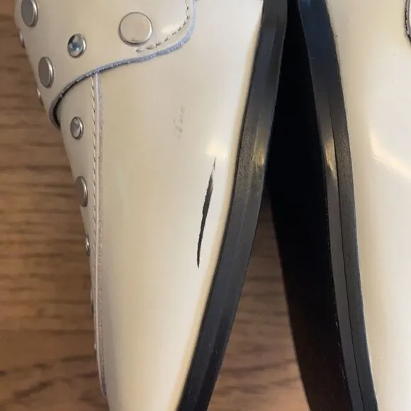 MARC FISHER WHITE STUDDED FLATS.  NEW