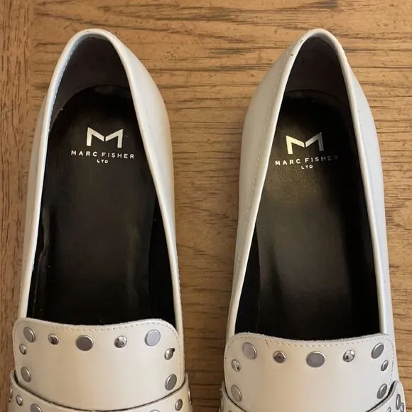 MARC FISHER WHITE STUDDED FLATS.  NEW