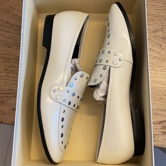 MARC FISHER WHITE STUDDED FLATS.  NEW