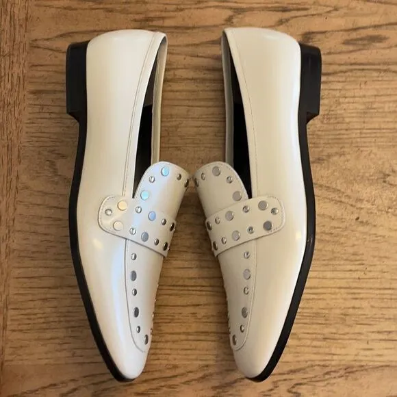 MARC FISHER WHITE STUDDED FLATS.  NEW