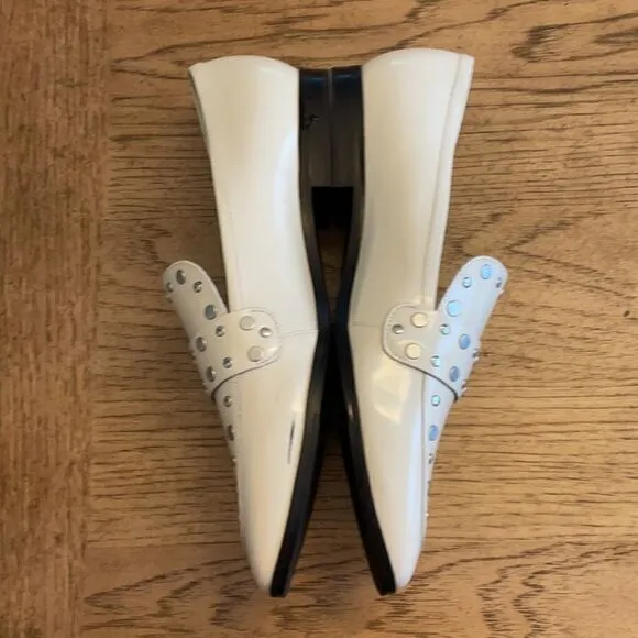 MARC FISHER WHITE STUDDED FLATS.  NEW