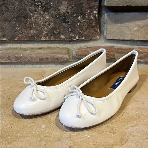 Margaux The Demi Ivory Nappa Leather Bow Ballet Flats