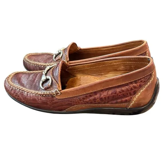 Martin Dingman Mens Driving Loafer US 8M 8 Brown Alligator Horsebit Leather Shoe