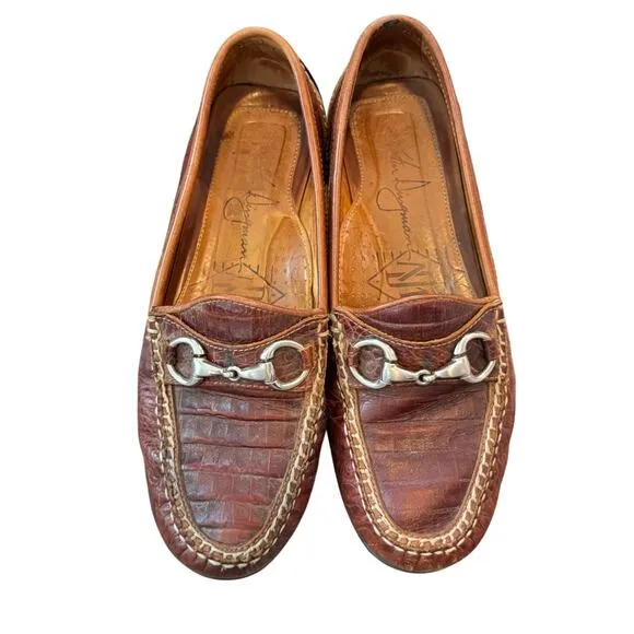 Martin Dingman Mens Driving Loafer US 8M 8 Brown Alligator Horsebit Leather Shoe