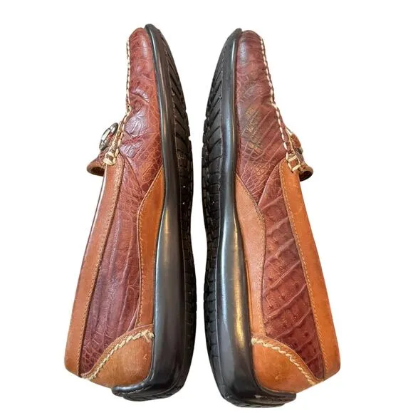 Martin Dingman Mens Driving Loafer US 8M 8 Brown Alligator Horsebit Leather Shoe